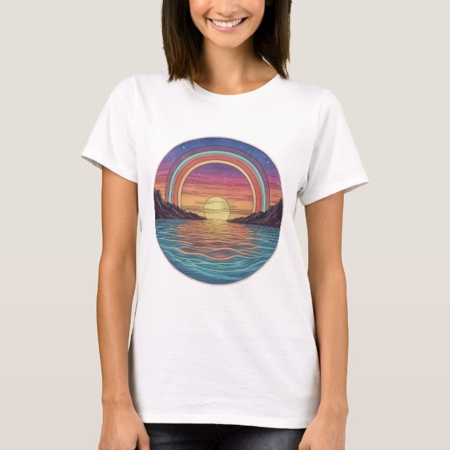 Camiseta Horizontes arcoiris: Serene Sunset Art (Anverso)