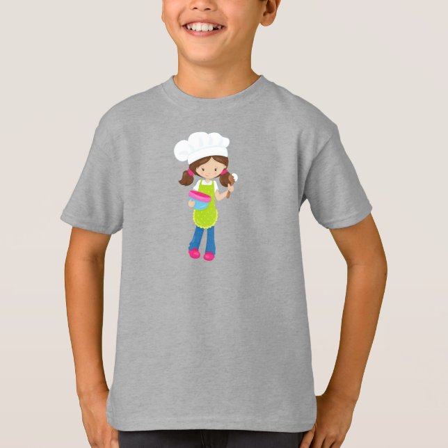 Camiseta Hornear, Baker, Panadería, Cute Chica, Pelo Marrón (Anverso)
