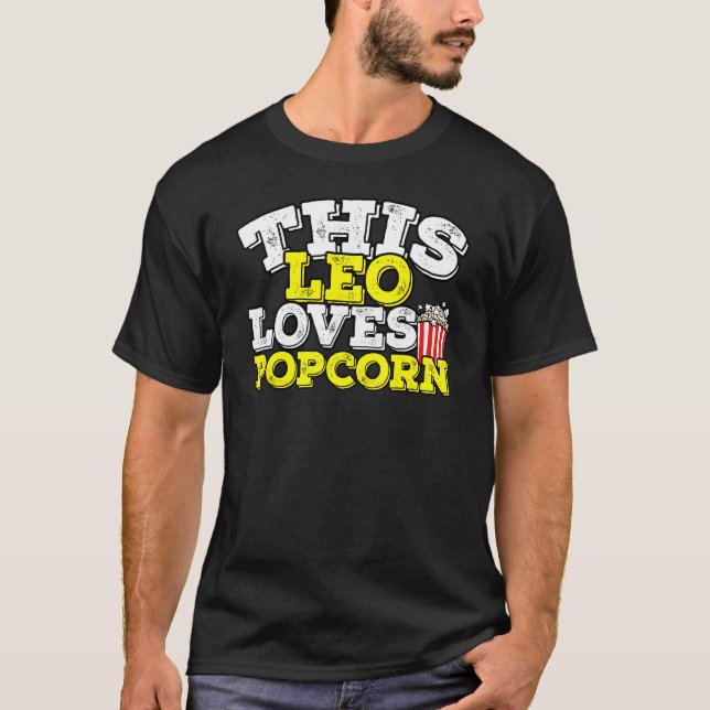 Camiseta Horoscope Zodiac Rótulo Leo ama Popcorn (Anverso)