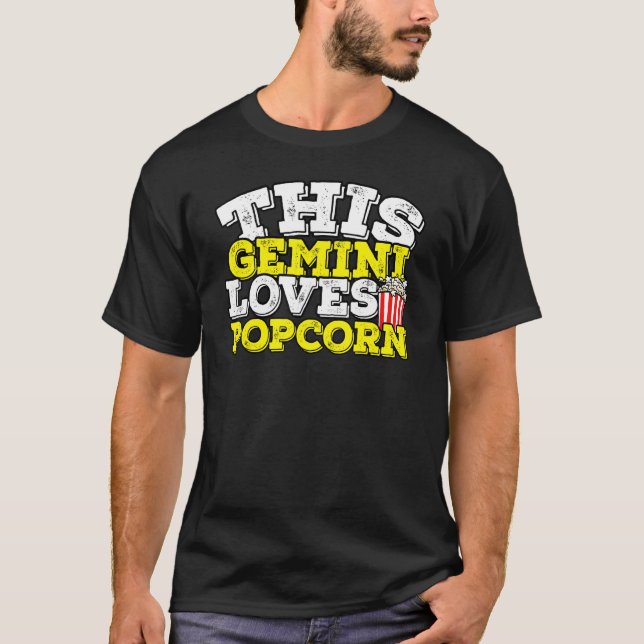 Camiseta Horoscopio Rótulo Zodiaco Gemini Ama El Popcorn (Anverso)