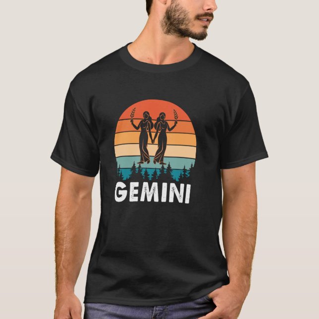 Camiseta Horóscopo de Rótulo Zodiaco Retro Gemini (Anverso)