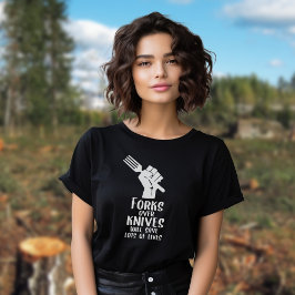 Camiseta Horquillas sobre cuchillos, activismo vegano negro