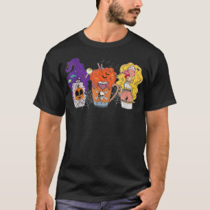 Camiseta Horror Cae Café Latte Cups Calabaza Halloween Sp