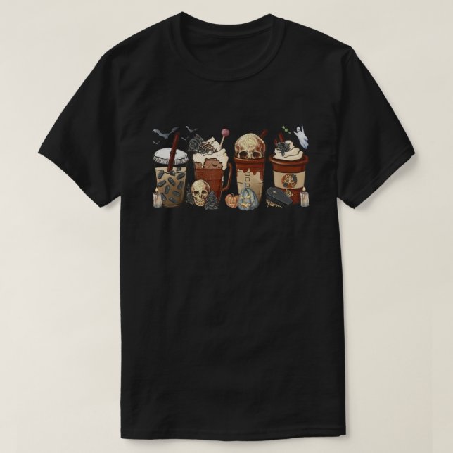 Camiseta Horror Caída café calabaza spice lata Halloween (Diseño del anverso)