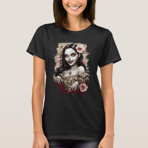 Camiseta Horror Chica de anime Manga escalofriante japonés