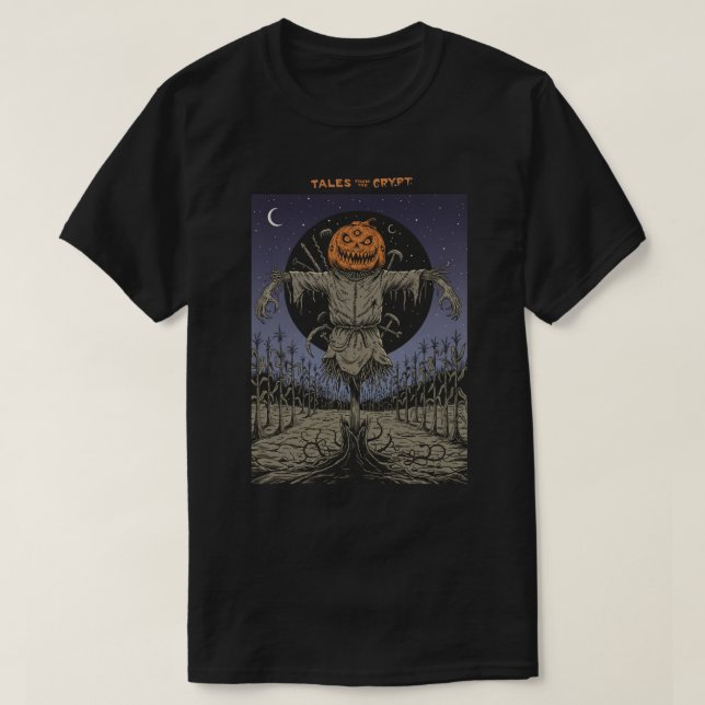 Camiseta Horror de Halloween, espantapájaros de calabaza (Diseño del anverso)