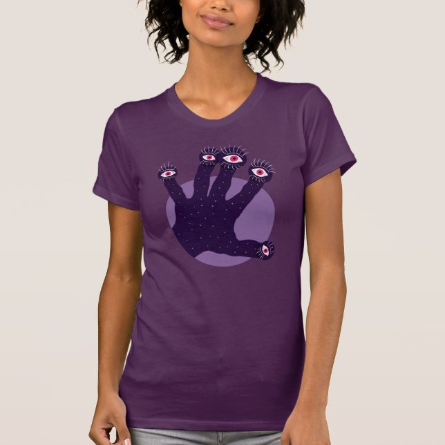 Camiseta Horror Gótico Purple Creepy Hand Weird Eyes (Anverso)