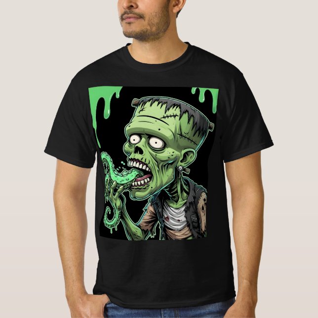 Camiseta Horror Halloween Zombie: La pizza de Frankenstein (Anverso)