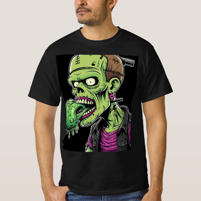 Camiseta Horror Halloween Zombie: Pizza de Frankenstein (Anverso)