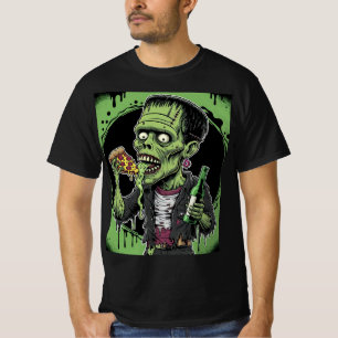 Camiseta Horror Halloween Zombie: Pizza Frankenstein Horror