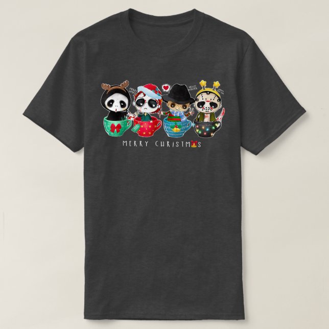 Camiseta Horror Movie Merry Christmas Chibi Characters Cute (Diseño del anverso)