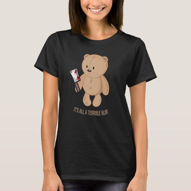 Camiseta Horror Teddy sosteniendo la sangre del oso asesino (Anverso)