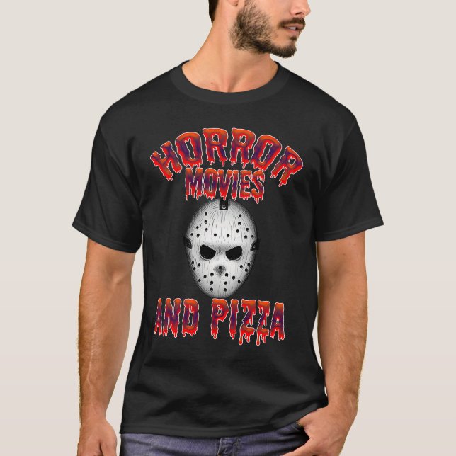 Camiseta Horrormovies and Pizza  for Halloween Party with m (Anverso)