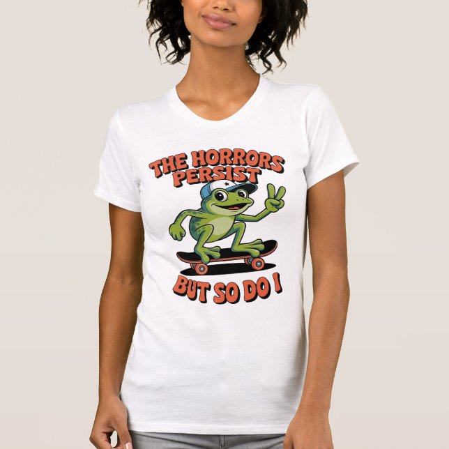 Camiseta Horrors Persist Frog Skateboard Existential Humor
