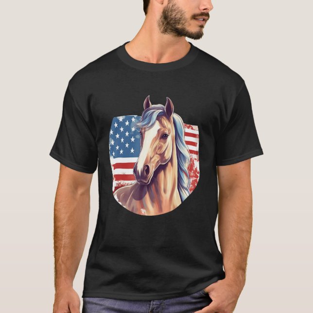 Camiseta Horse American Flag 4th of July Patriotic Horsebac (Anverso)