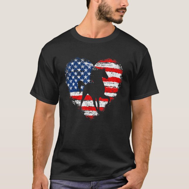 Camiseta Horse American Flag Heart 4th of July USA Patrioti (Anverso)