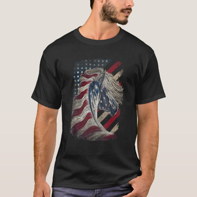 Camiseta Horse  Apparel  Patriotic Horse American Flag Vint (Anverso)