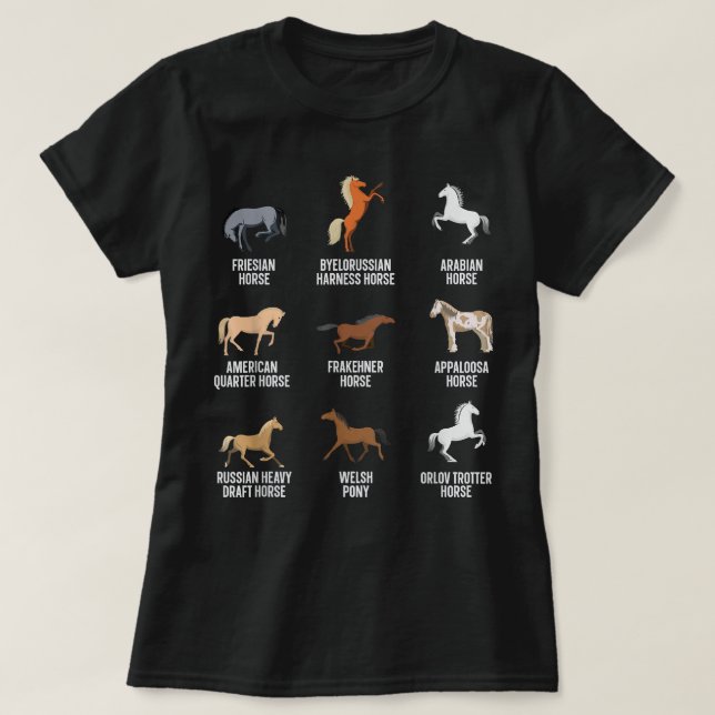 Camiseta Horse Breeds Equestrian Horse Rider Racer (Diseño del anverso)