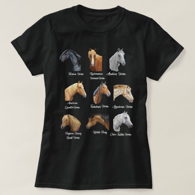 Camiseta Horse Breeds Equestrian horseback riding gift (Diseño del anverso)