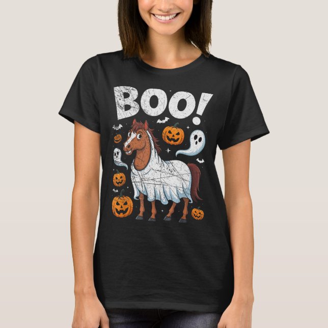 Camiseta Horse Ghost Costume Funny Equestrian Horses Lover  (Anverso)