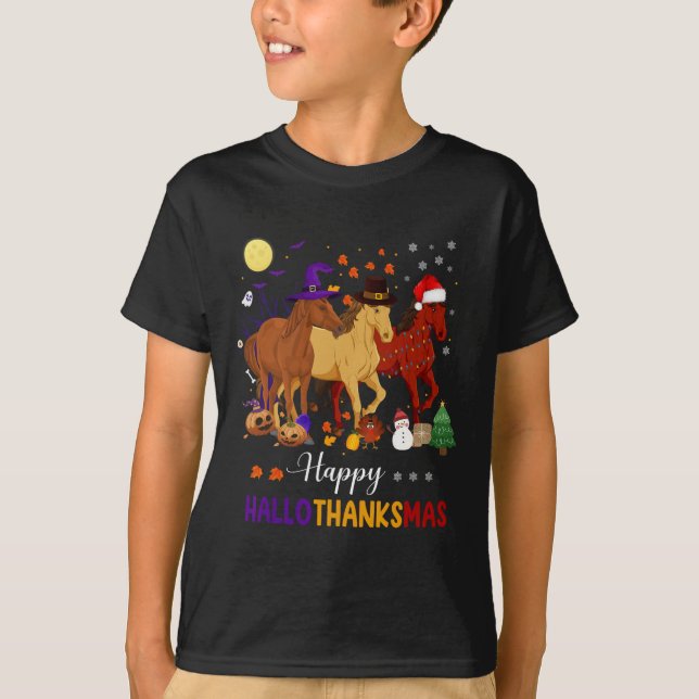 Camiseta Horse Halloween Thanksgiving Christmas Happy Hallo (Anverso)