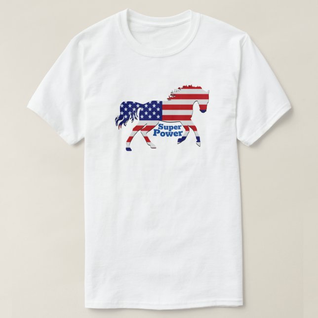 Camiseta Horse Mustang Super Power - Bandera americana Dise (Diseño del anverso)