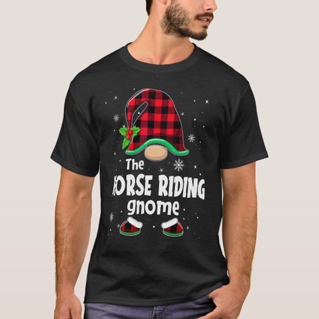 Camiseta Horse Riding Gnome Buffalo Plaid Christmas Matchin (Anverso)