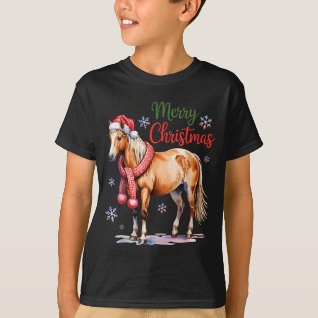 Camiseta Horse Santa Hat Christmas Lights Family Matching W (Anverso)