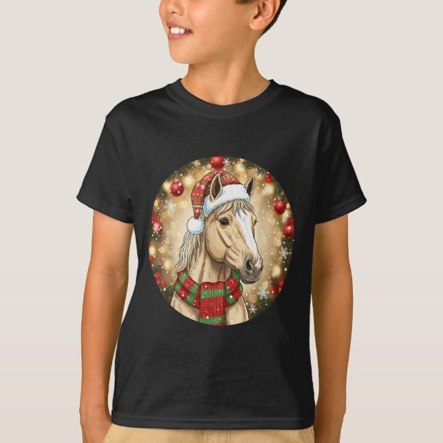 Camiseta Horse Santa Hat Christmas Lights Family Matching W (Anverso)