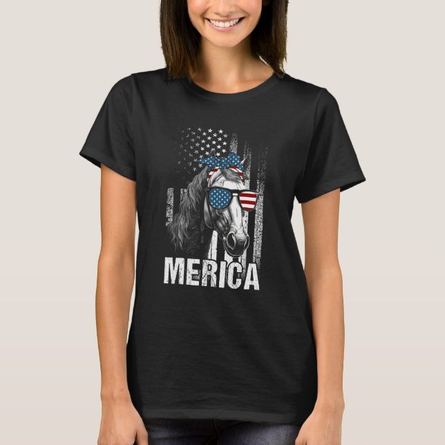 Camiseta Horse Sunglasses  Animal  American Flag Patriotic (Anverso)