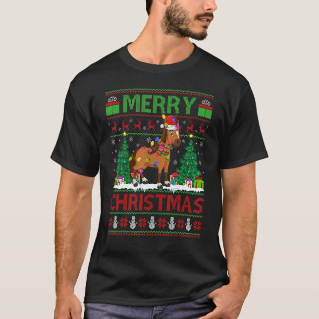 Camiseta Horse   Xmas Tree Lights Ugly Santa Horse Christma (Anverso)