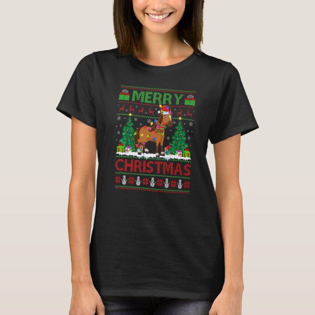 Camiseta Horse  Xmas Tree Lights Ugly Santa Horse Christmas (Anverso)