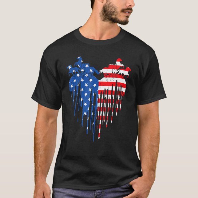 Camiseta Horses American Flag Heart 4th of July USA Patriot (Anverso)
