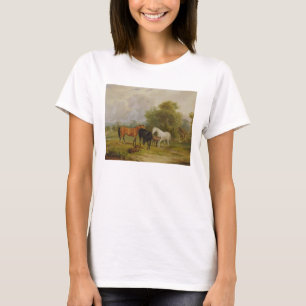Camiseta Horses Grazing: Mares and Foals in a Field (oil on