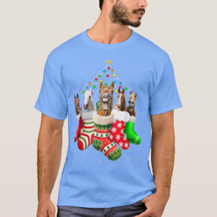 Camiseta Horses In Socks Christmas Lights Pajama Funny Hors