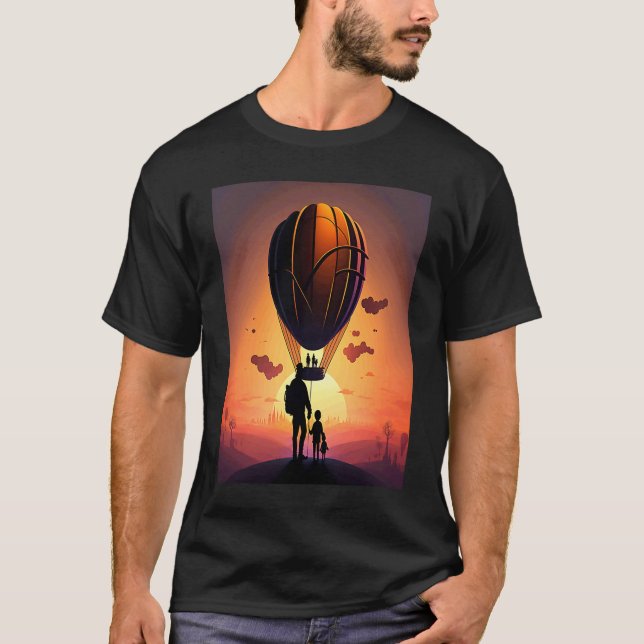 Camiseta Hot Air Balloon Exploring Dad And Child In Hot Air (Anverso)