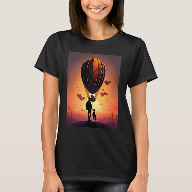 Camiseta Hot Air Balloon Exploring Dad And Child In Hot Air (Anverso)