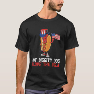 Camiseta Hot Diggity Dog I Love USA Happy 4 De Julio H