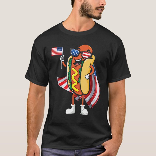 Camiseta Hot Dog Day Sunglasses American Flag Usa 4th Of Ju (Anverso)
