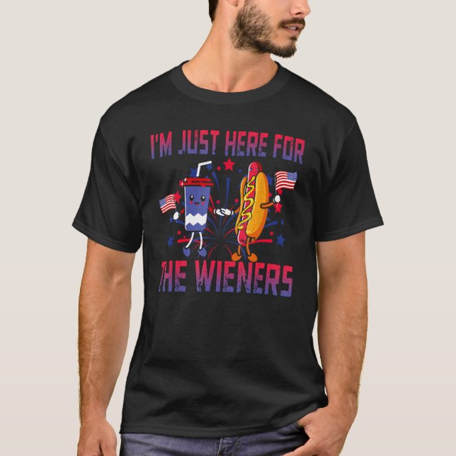 Camiseta Hot Dog I m Just Here For The Wieners Sausage 4th  (Anverso)