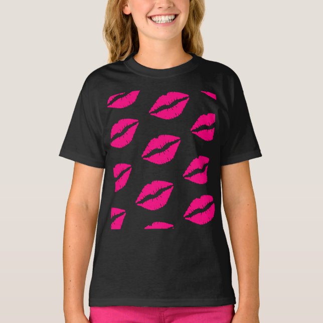 Camiseta Hot Pink Lips Pattern Graphic T-Shirt (Anverso)