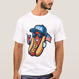 Camiseta Hotdog 4 de Julio Patriótico Cohete y Fuegos Artif