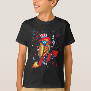 Camiseta Hotdog 4 de julio Patriótico Cohete y Fuegos Artif