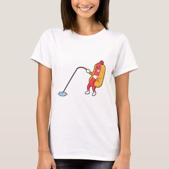 Camiseta Hotdog at Fishing with Fishing rod (Anverso)