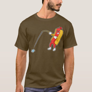 Camiseta Hotdog At Fishing With Fishing Rod