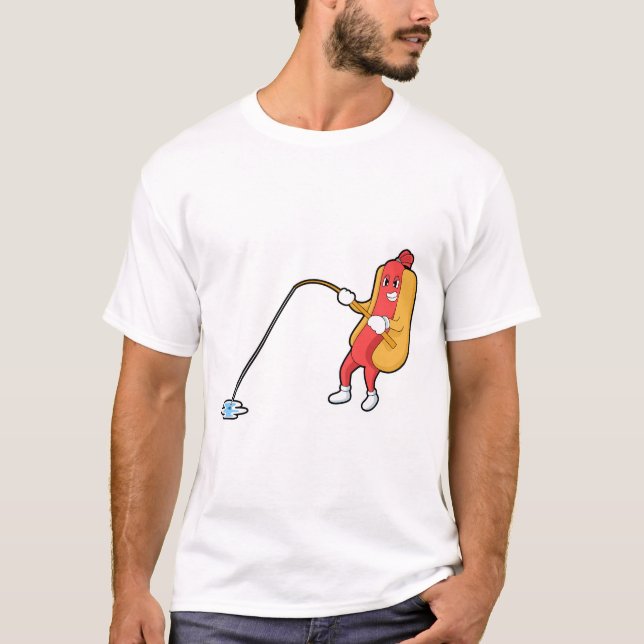 Camiseta Hotdog at Fishing with Fishing rod (Anverso)