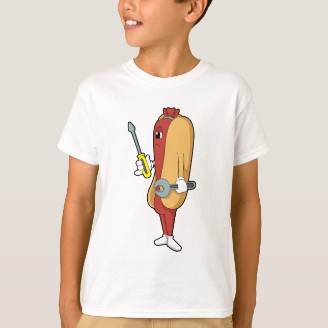 Camiseta Hotdog como mecánico con herramienta (Anverso)
