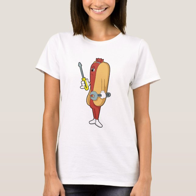 Camiseta Hotdog como mecánico con herramienta (Anverso)