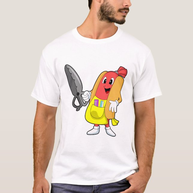 Camiseta Hotdog como peluquero con tijeras (Anverso)