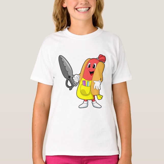 Camiseta Hotdog como peluquero con tijeras (Anverso)